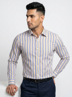 Men's Multicolor Fine Striped Regular Fit Formal Shirt | Full & Half Sleeve