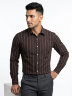 Men's Dark Brown Pinstripe Formal Shirt Regular Fit | Full & Half Sleeve