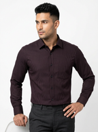 Men's Wine Micro Pinstripe Formal Shirt Regular Fit | Full & Half Sleeve