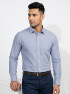 Men's White & Navy Blue Pinstripe Regular Fit Formal Shirt | Full & Half Sleeve