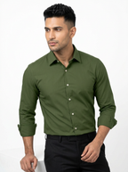 Men’s Army Olive Green Solid Regular Fit Formal Casual Shirt, Full & Half Sleeve