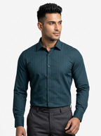 Men's Deep Teal Green Pinstripe Shirt Regular Fit Premium Formal Business Casual Wear