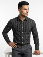 Men’s Black & Grey Pinstripe Regular Fit Formal Casual Shirt, Full & Half Sleeve