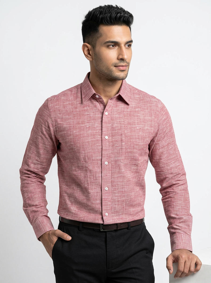 Men’s Dusty Rose Pink Slub Textured Regular Fit Formal Casual Shirt