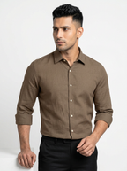 Men’s Walnut Brown Textured Regular Fit Formal Casual Shirt, Full & Half Sleeve