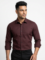Men's Coffee Brown Pinstripe Formal Shirt Regular Fit | Full & Half Sleeve