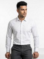 Men’s Bright White Solid Regular Fit Formal Casual Shirt, Full & Half Sleeve