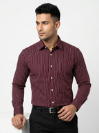 Men's Maroon Pinstripe Formal Shirt Regular Fit | Full & Half Sleeve