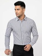 Men's Blue & White Vertical Striped Regular Fit Formal Shirt | Full & Half Sleeve