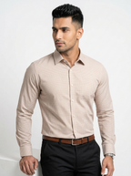 Men’s Light Taupe Beige Micro Check Regular Fit Formal Casual Shirt, Full & Half Sleeve