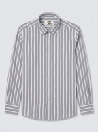 Men's Grey & White Vertical Striped Regular Fit Formal Shirt | Full & Half Sleeve