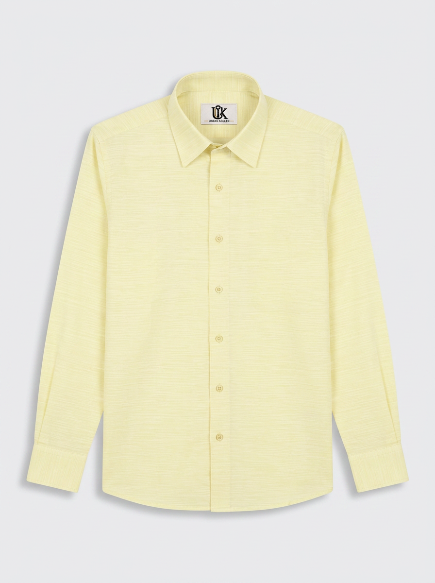 Men’s Lemon Yellow Textured Shirt, Regular Fit Formal Casual Full & Half Sleeve