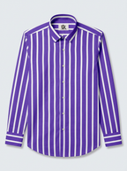 Men's Royal Purple & White Striped Regular Fit Formal Shirt | Full & Half Sleeve