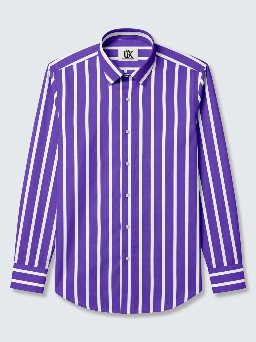 Men's Royal Purple & White Striped Regular Fit Formal Shirt | Full & Half Sleeve