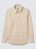 Men's White & Beige Horizontal Striped Regular Fit Formal Shirt | Full & Half Sleeve