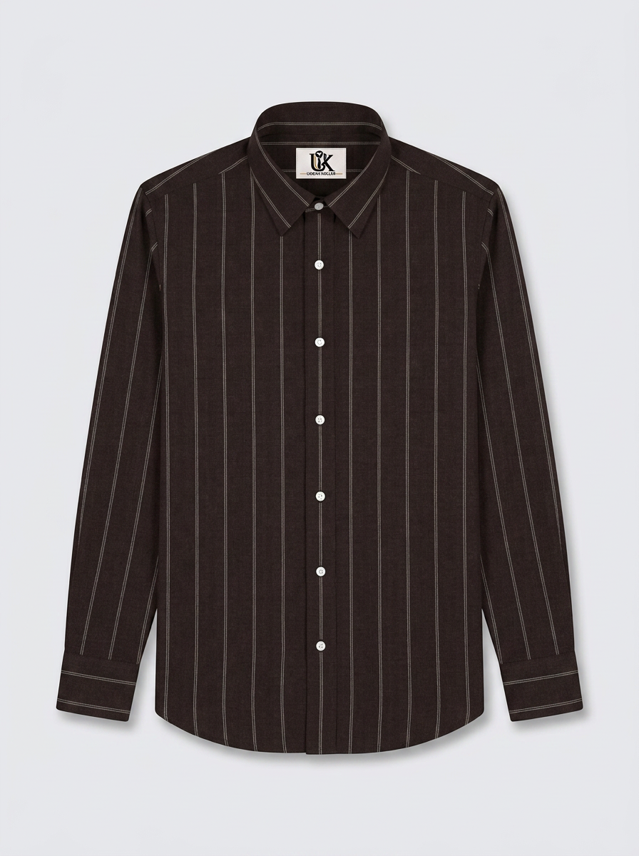 Men's Dark Brown Pinstripe Formal Shirt Regular Fit | Full & Half Sleeve