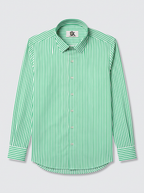 Men's Green & White Vertical Striped Regular Fit Formal Shirt | Full & Half Sleeve