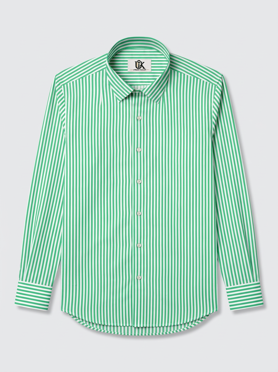 Men's Green & White Vertical Striped Regular Fit Formal Shirt | Full & Half Sleeve