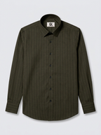 Men's Dark Olive Green Pinstripe Shirt Regular Fit Premium Formal Business Casual Wear