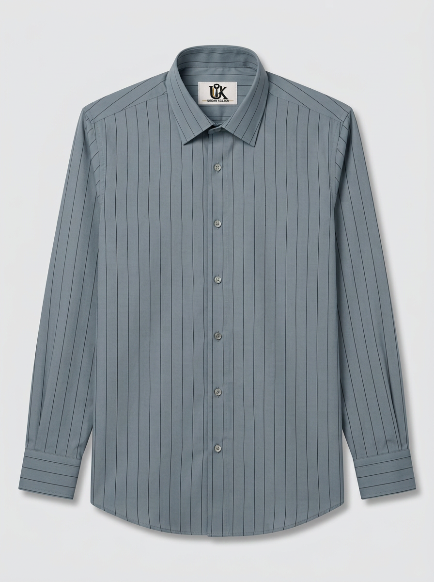 Men's Steel Blue Pinstripe Shirt Premium Regular Fit Formal Office Business Wear