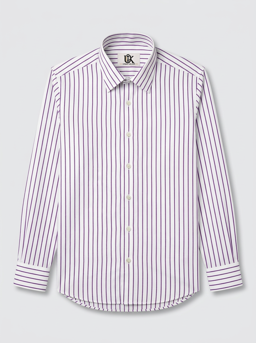 Men's White & Royal Purple Striped Regular Fit Formal Shirt | Full & Half Sleeve