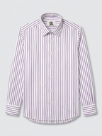 Men's White & Royal Purple Striped Regular Fit Formal Shirt | Full & Half Sleeve