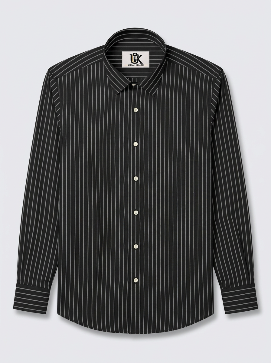 Men’s Black & Grey Pinstripe Regular Fit Formal Casual Shirt, Full & Half Sleeve