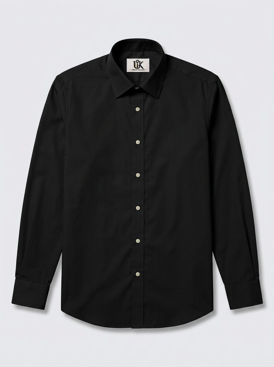 Men’s Jet Black Solid Regular Fit Formal Casual Shirt, Full & Half Sleeve