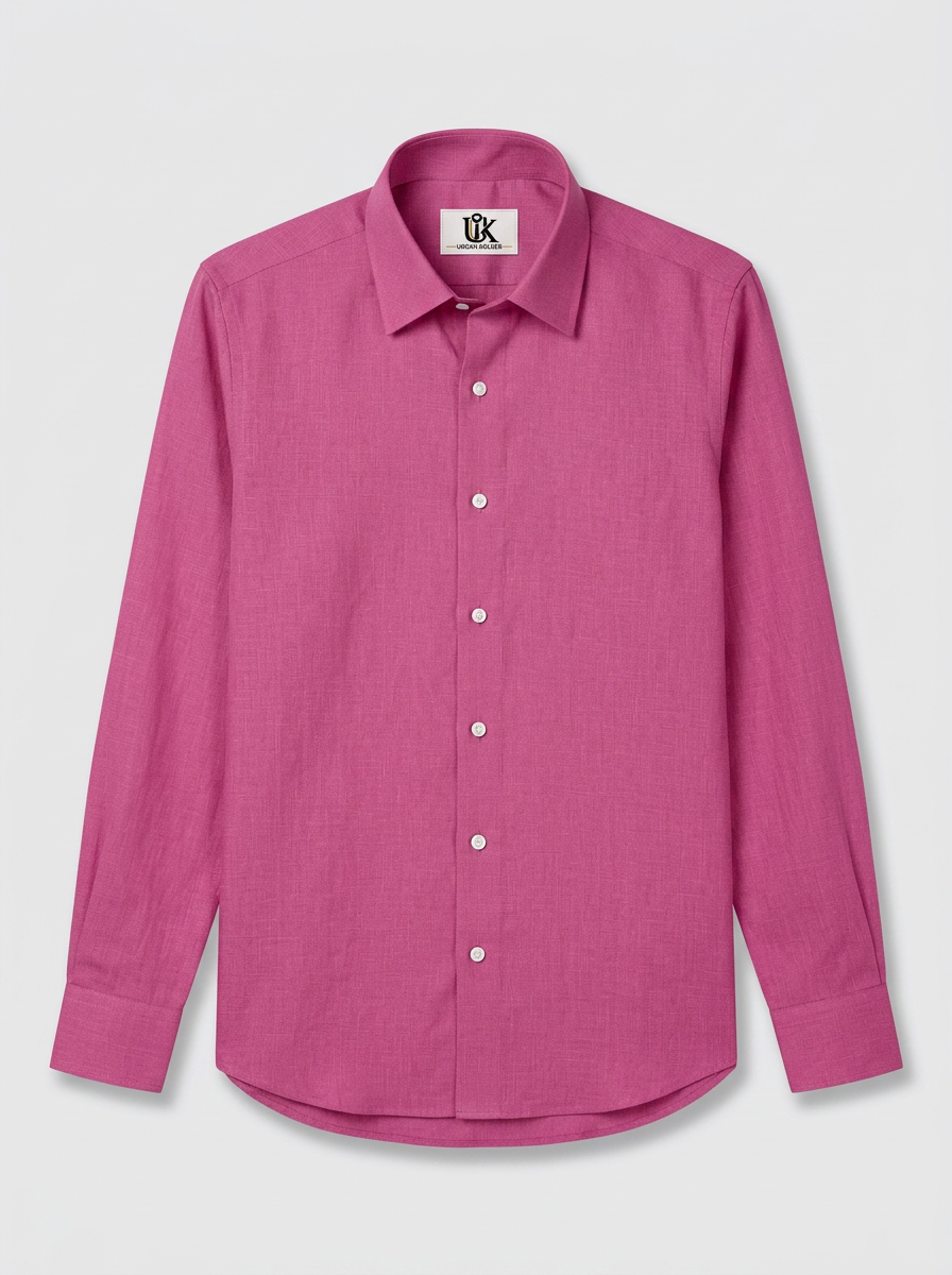 Men’s Fuchsia Pink Textured Regular Fit Formal Casual Shirt, Full & Half Sleeve