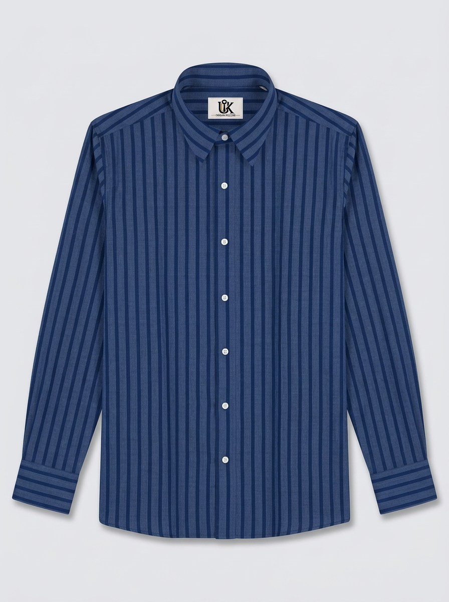 Men's Blue Vertical Stripe Formal Shirt Regular Fit | Full & Half Sleeve