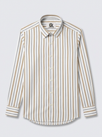 Men's White Brown & Grey Striped Regular Fit Formal Shirt | Full & Half Sleeve
