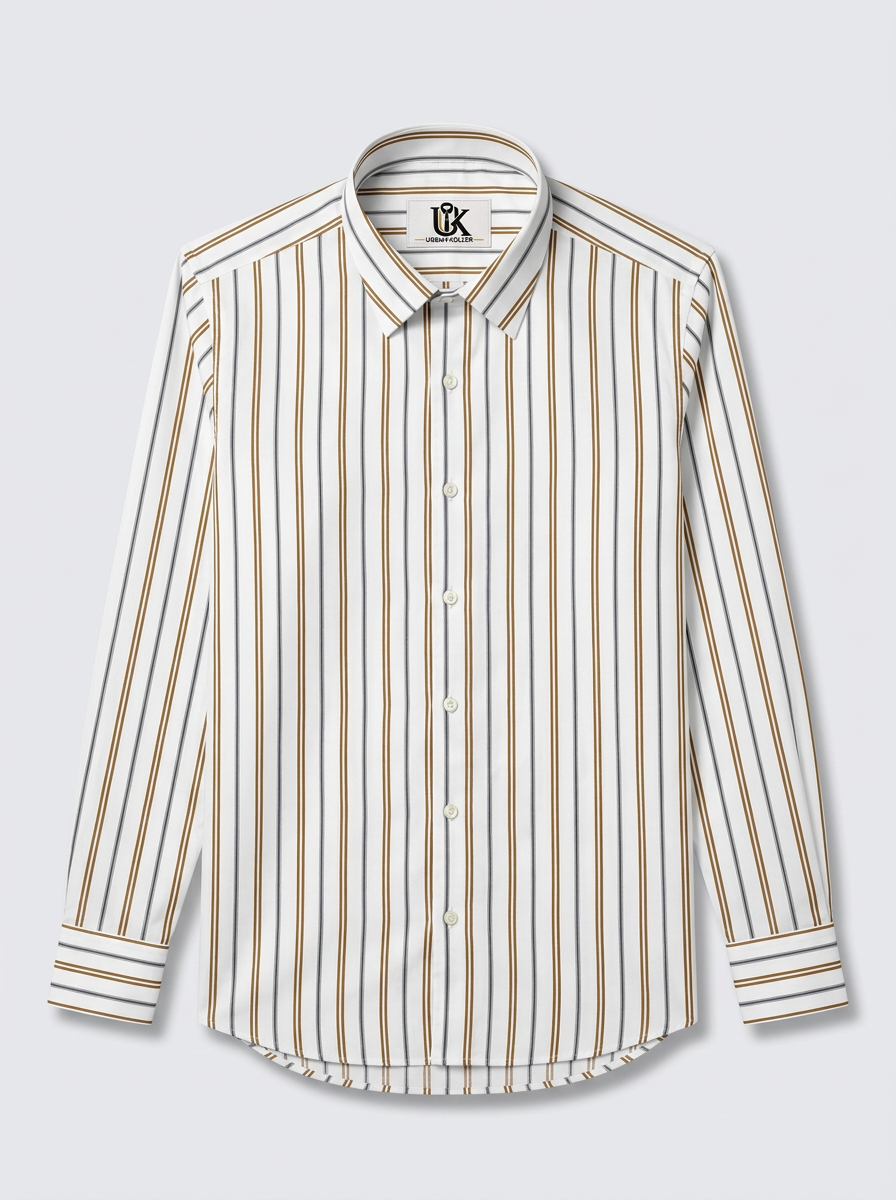 Men's White Brown & Grey Striped Regular Fit Formal Shirt | Full & Half Sleeve