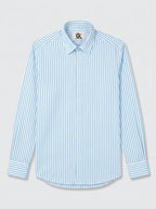 Men's Light Sky Blue & White Vertical Striped Regular Fit Formal Shirt | Full & Half Sleeve