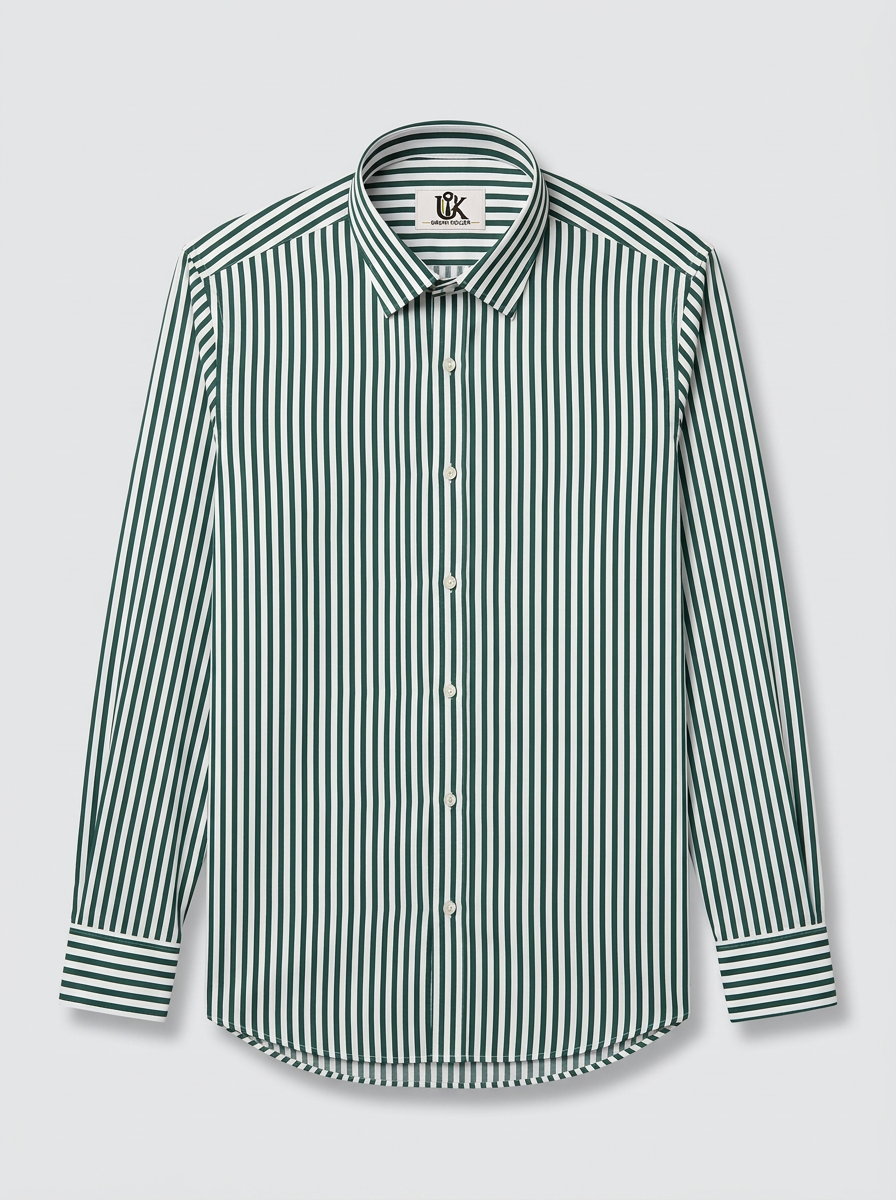Men's White & Forest Green Striped Regular Fit Formal Shirt | Full & Half Sleeve