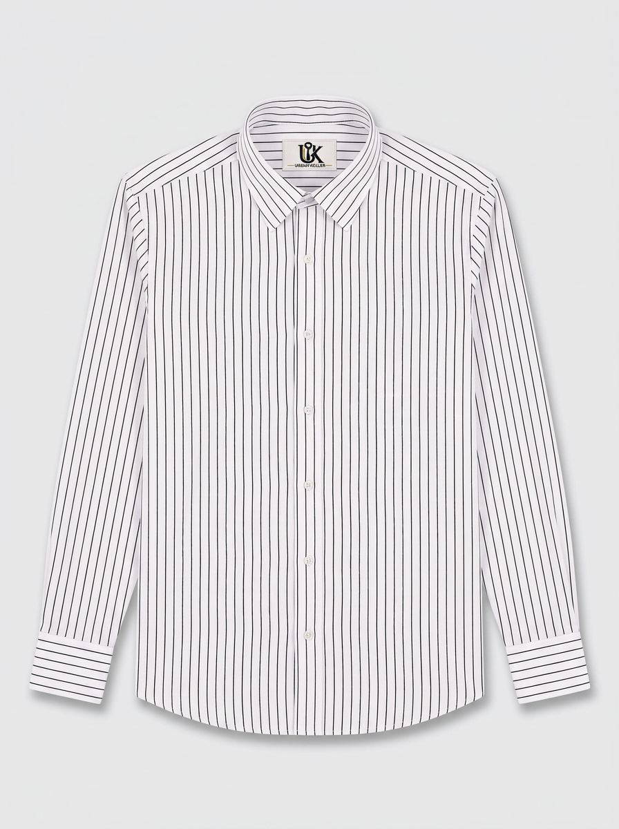 Men's White Black Pinstripe Regular Fit Formal Shirt | Full & Half Sleeve