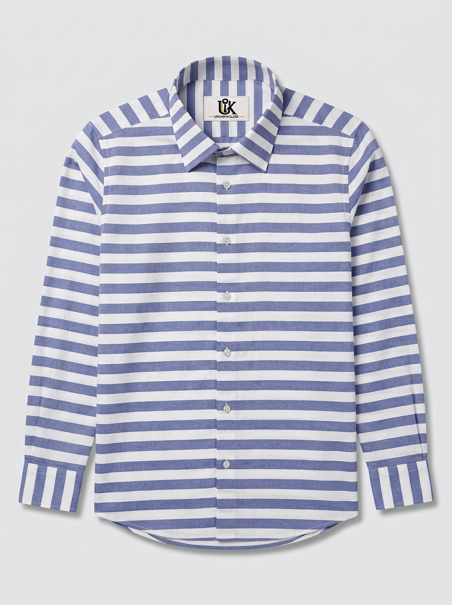Men's Blue & White Horizontal Stripe Regular Fit Casual Shirt | Full & Half Sleeve