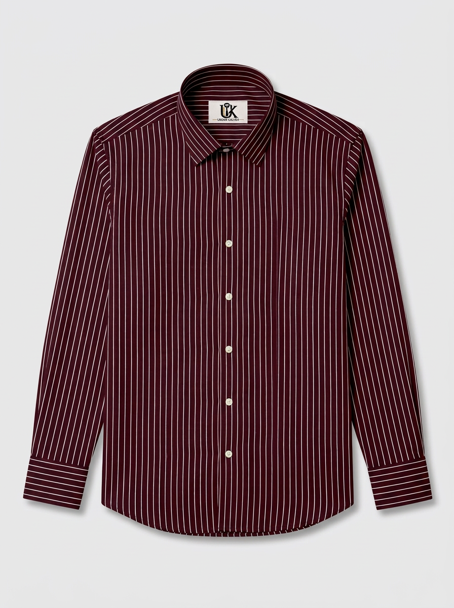 Men's Maroon Pinstripe Formal Shirt Regular Fit | Full & Half Sleeve