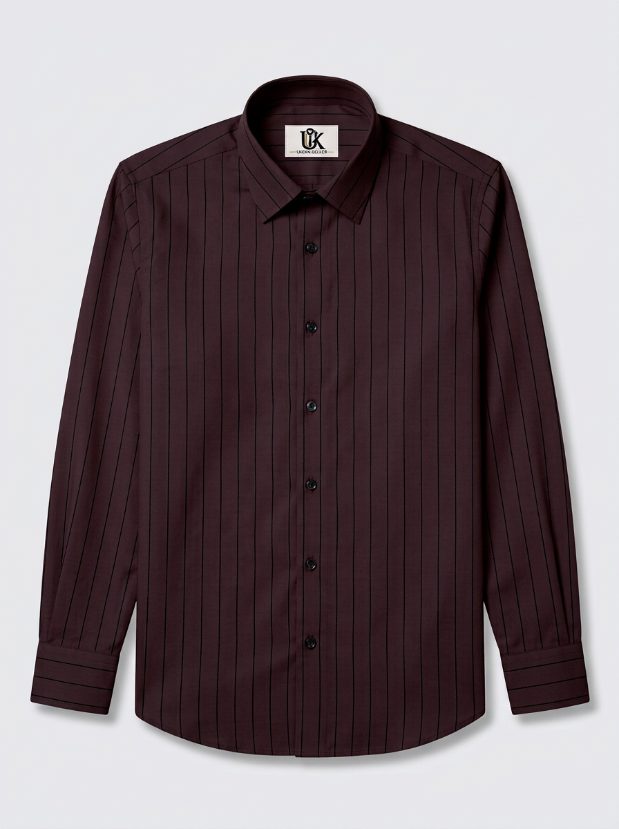 Men's Coffee Brown Pinstripe Formal Shirt Regular Fit | Full & Half Sleeve