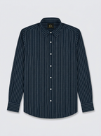 Men's Navy Blue Pinstripe Regular Fit Formal Shirt | Full & Half Sleeve