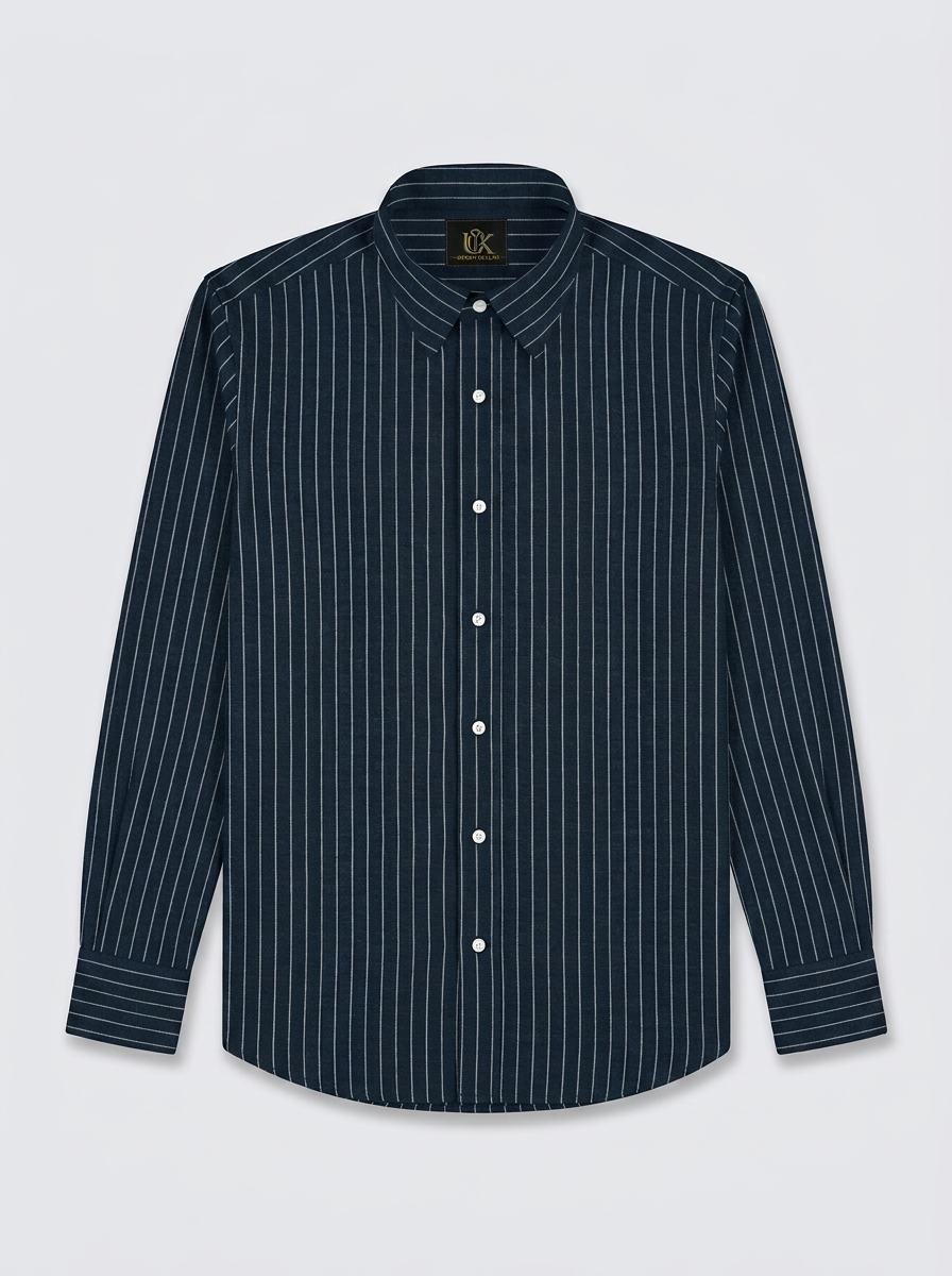 Men's Navy Blue Pinstripe Regular Fit Formal Shirt | Full & Half Sleeve