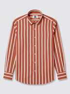 Men's Rust Orange & White Striped Regular Fit Formal Shirt | Full & Half Sleeve