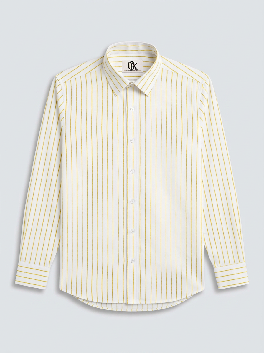 Men's White Yellow Pinstripe Regular Fit Formal Shirt | Full & Half Sleeve