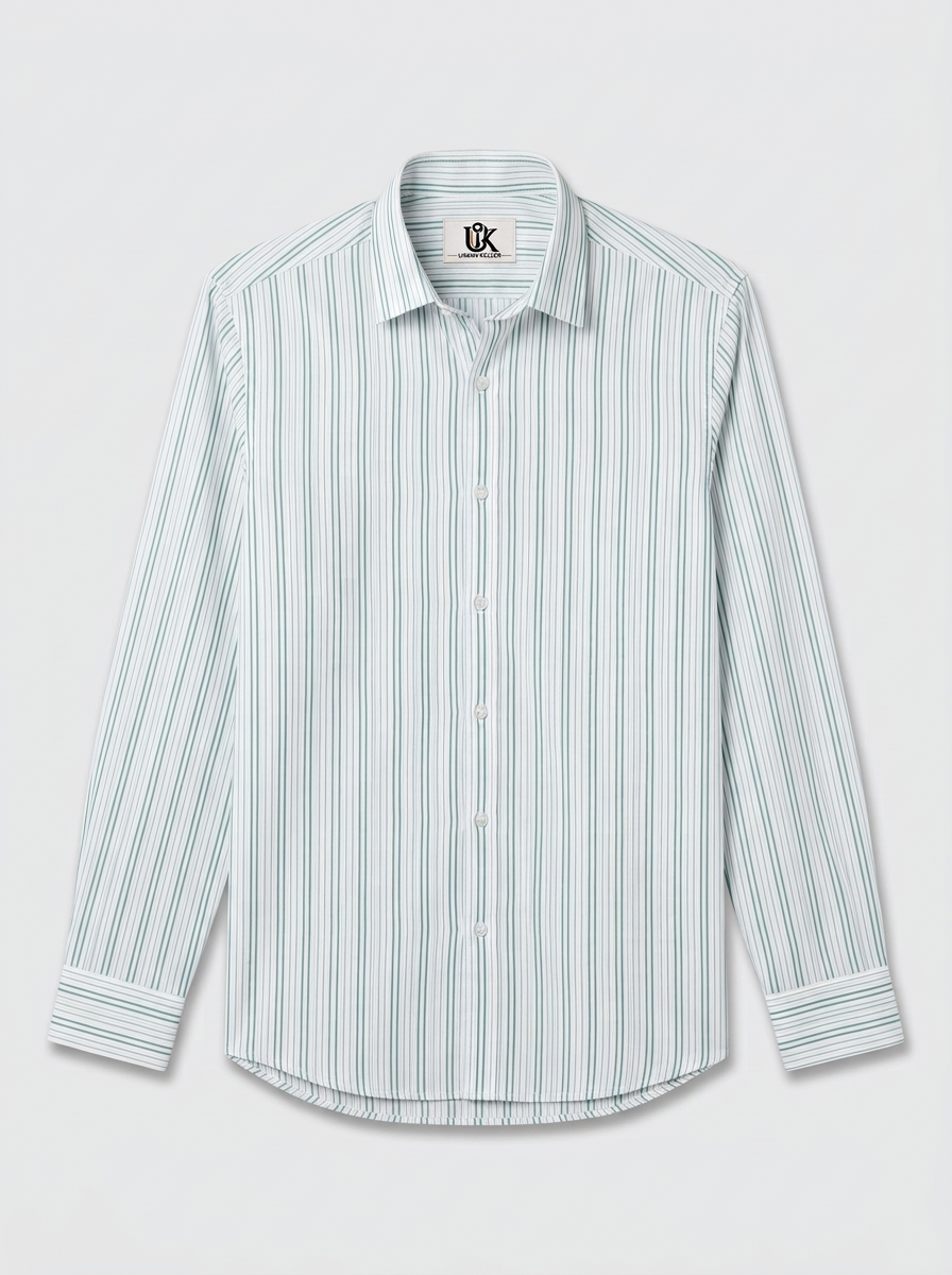 Men's White & Mint Green Striped Regular Fit Formal Shirt | Full & Half Sleeve