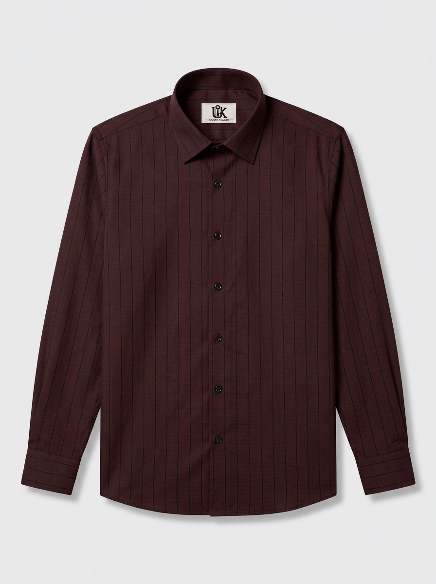 Men's Coffee Brown Pinstripe Formal Shirt Regular Fit | Full & Half Sleeve