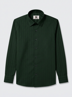 Men's Dark Forest Green Pinstripe Shirt Regular Fit Premium Formal Casual Wear