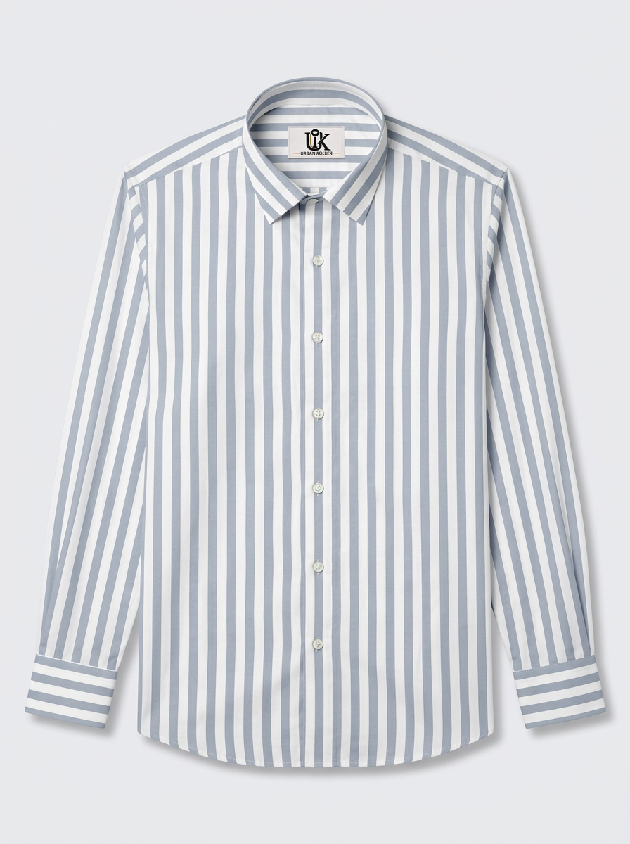 Men's White & Light Grey Striped Regular Fit Formal Shirt | Full & Half Sleeve