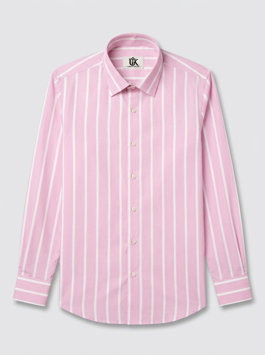Men’s Pink & White Vertical Striped Regular Fit Formal Casual Shirt, Full & Half Sleeve