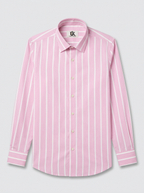 Men’s Pink & White Vertical Striped Regular Fit Formal Casual Shirt, Full & Half Sleeve