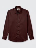 Men’s Dark Oxblood Maroon Satin-Finish Regular Fit Formal Shirt, Full & Half Sleeve