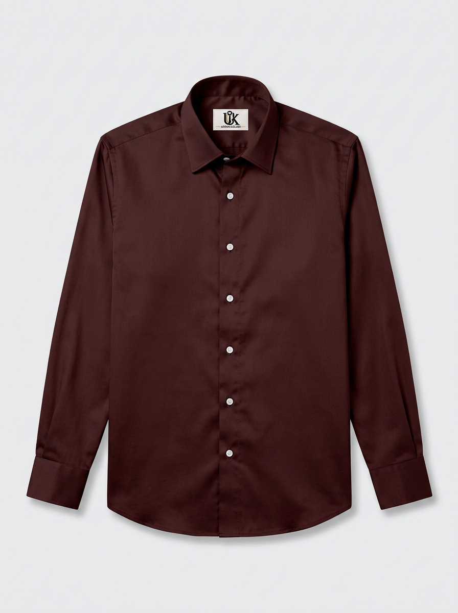 Men’s Dark Oxblood Maroon Satin-Finish Regular Fit Formal Shirt, Full & Half Sleeve